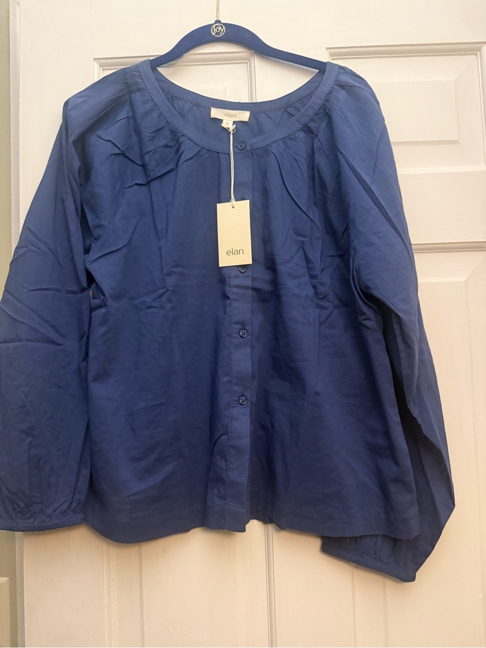 Elan Blue Button-Front Long Sleeve Blouse